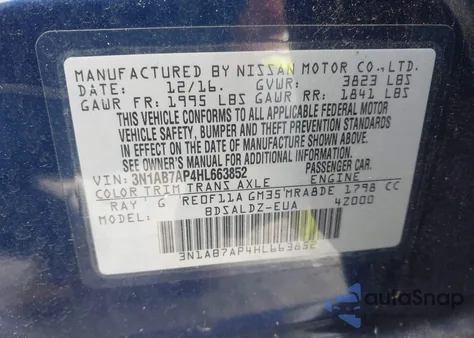 2017 Nissan Sentra Sv from USA, damaged, VIN 3N1AB7AP4HL663852